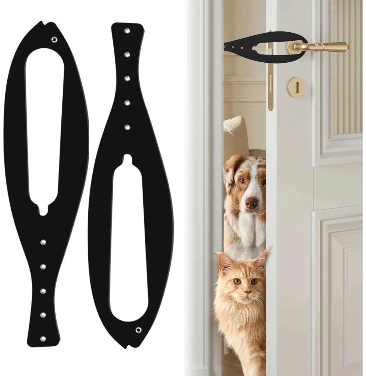 2 stuks - Kattendeurstopper - Kattendeursloten - Kattendeursluiting - Huisdierdeurslot - Kattendeurslot - Deurstopper - Kattenluik - Deurstopper voor katten - 5 verstelbare banden - Eenvoudig te installeren - 34*8.5 cm - zwart