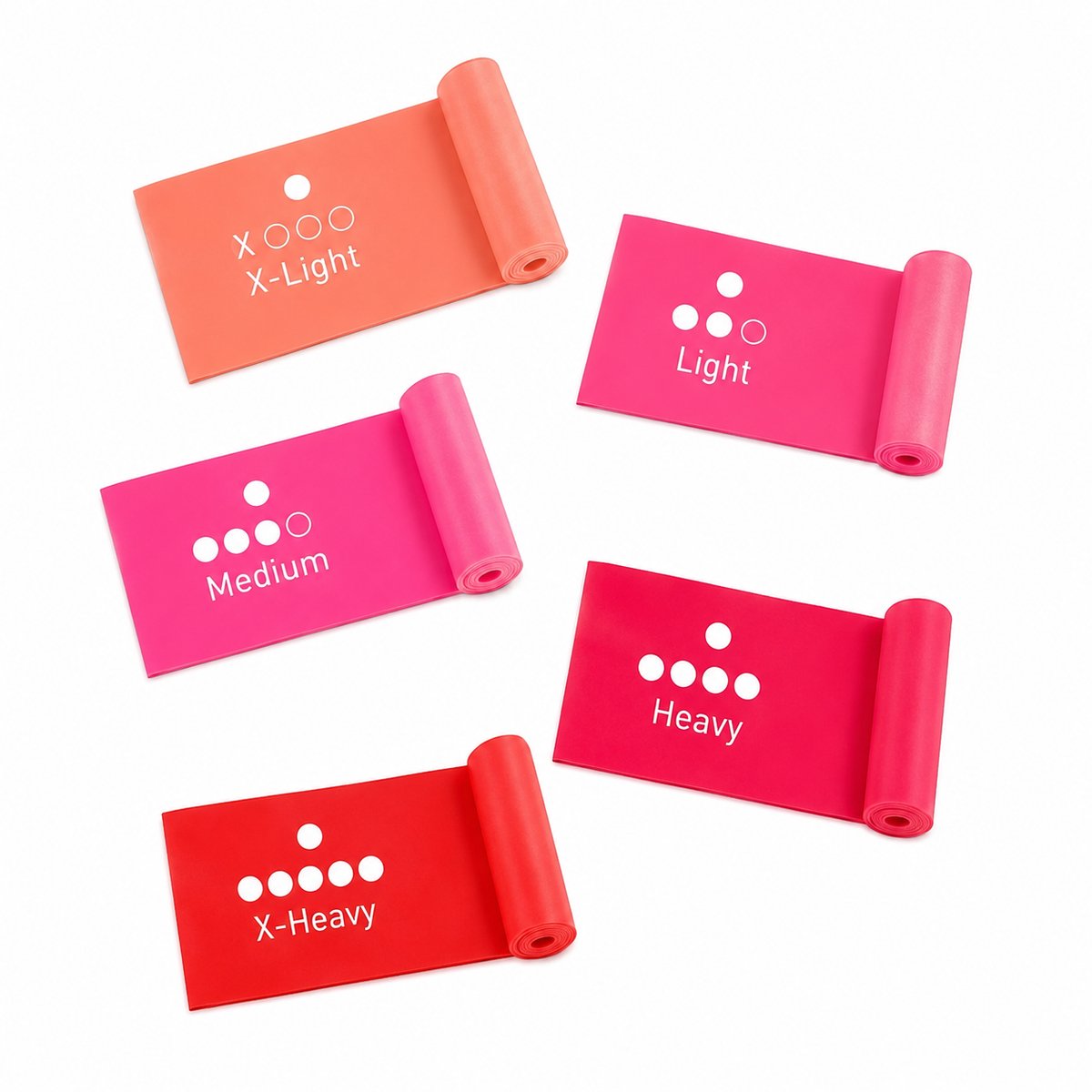 Roze pilates weerstandsbanden set van 5 dames heren fitness banden elastische oefen banden yoga banden met 5 weerstandsniveaus voor krachttraining revalidatie thuis workout huidvriendelijk