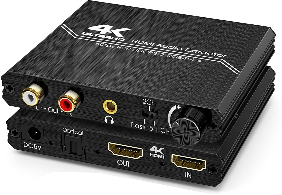 HDMI 2.0 Audio Extractor en Splitter voor 4K Beeld, Optische SPDIF en 3.5mm AUX Uitgang met Volume Controle, Ondersteunt HDCP 2.2 en HDR 3D