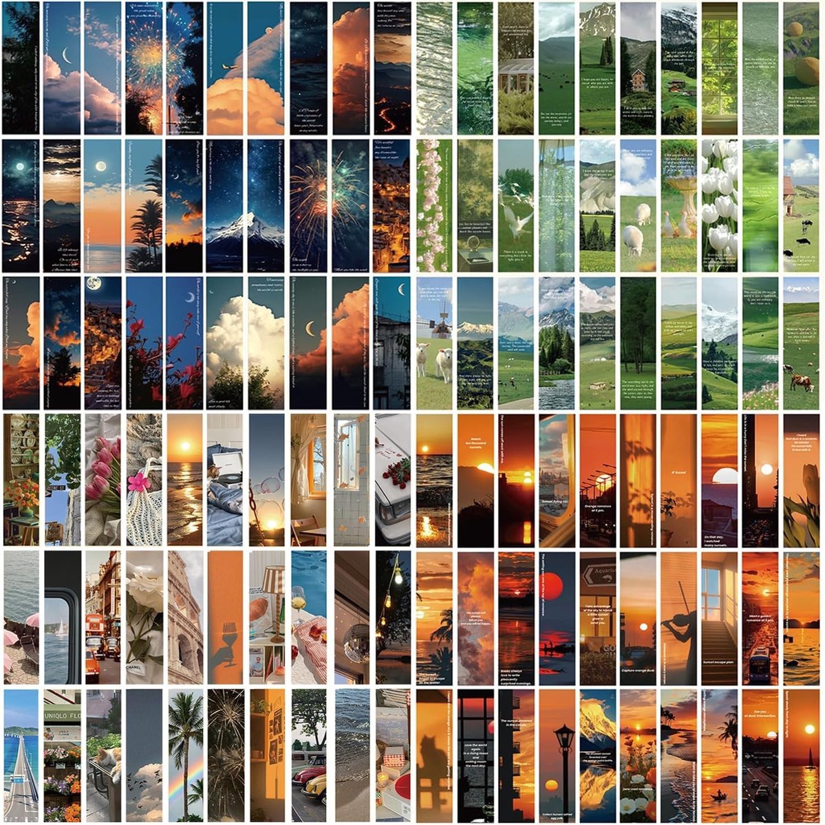Esthetische boekenleggers voor boekenliefhebbers - 120 stuks rechthoekige bladwijzers, boekenaccessoires met zonsondergang, sterrenhemel en romantische ontwerpen