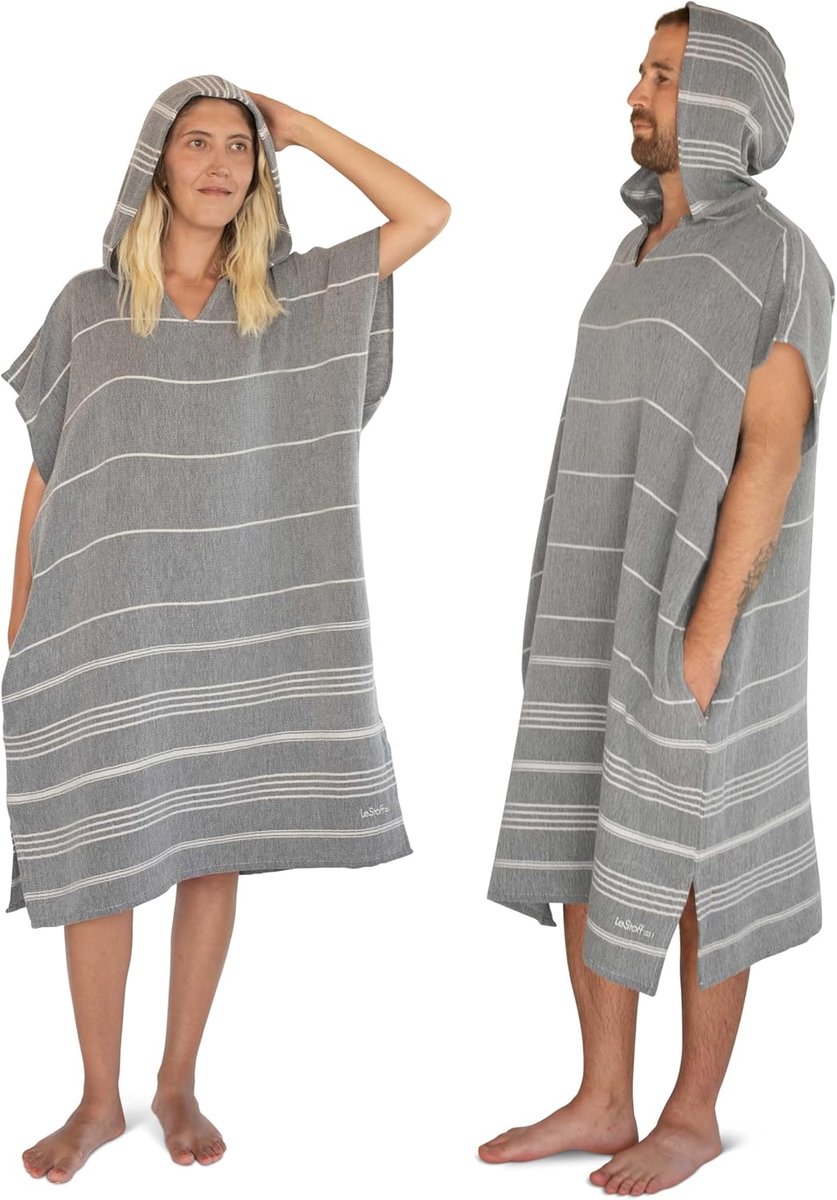 SnelShoppen - Lichtgewicht Bad Poncho - 50% Biokatoen 50% Hennep - Sneldrogend, Absorberend, Unisex Kano Poncho, Surf Poncho, Douch Poncho voor Strand