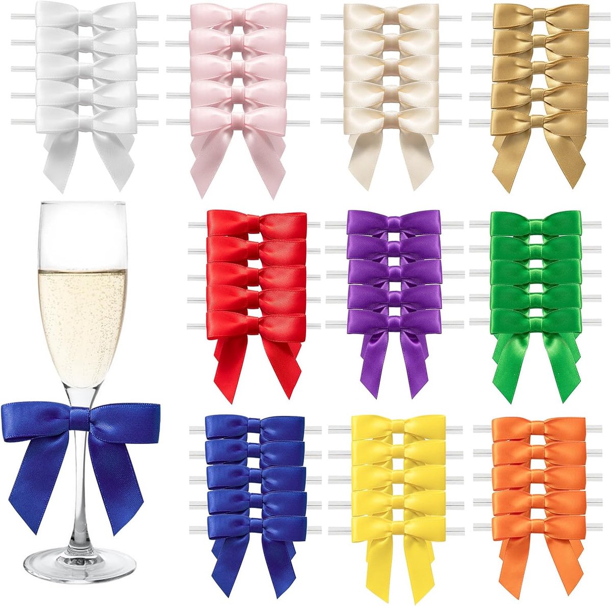 SnelShoppen - 50 Stuks Cadeau Bogen - Luxe Dubbelzijdige Polyester Satin - 6.3cm x 5.5cm - Perfect voor Verjaardag, Communie, Bruiloft - Inclusief Tra