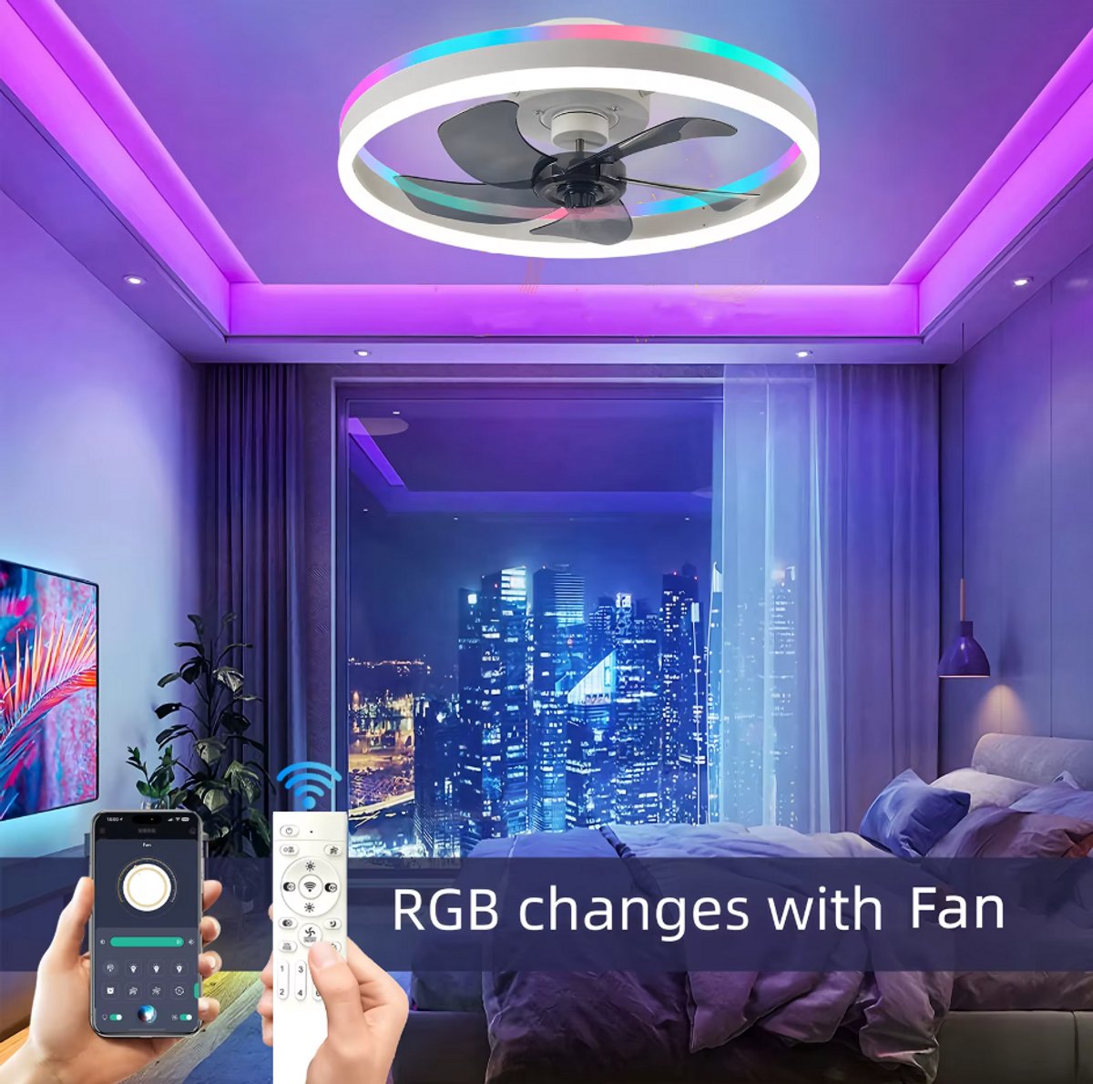 MiShar Plafond Ventilator Lamp - 51 CM - Smart Lamp - 6 Standen - 1 grote led strook - Dimbaar - Wit - Kroonluchter LED Ventilator - Chandelier Fan - Woonkamer Lamp - Ventilator Lampen - Slaapkamer lamp - Eetkamerlamp – foto 4