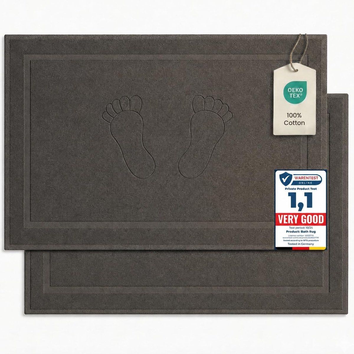 SnelShoppen - Komfortec Badmat Set 2 Stuks 100% Katoen 800 GSM Zachte Douchemat Handdoekdikte Hotelkwaliteit 50 x 80 cm Sterk Absorberende Badkameracc