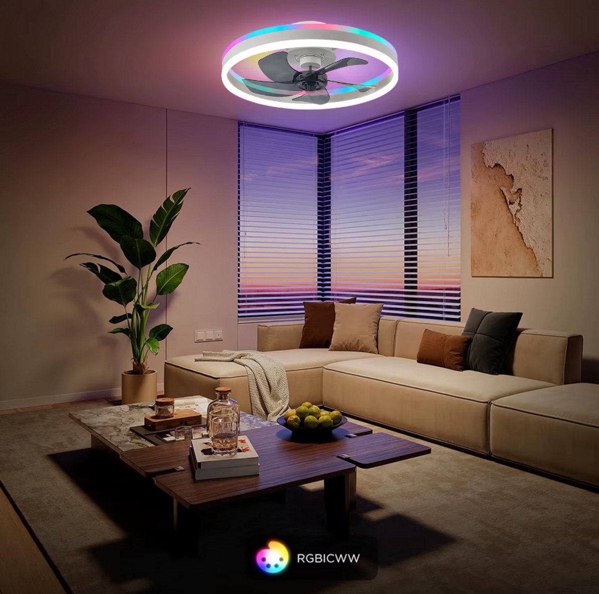 MiShar Plafond Ventilator Lamp - 51 CM - Smart Lamp - 6 Standen - 1 grote led strook - Dimbaar - Wit - Kroonluchter LED Ventilator - Chandelier Fan - Woonkamer Lamp - Ventilator Lampen - Slaapkamer lamp - Eetkamerlamp – foto 2