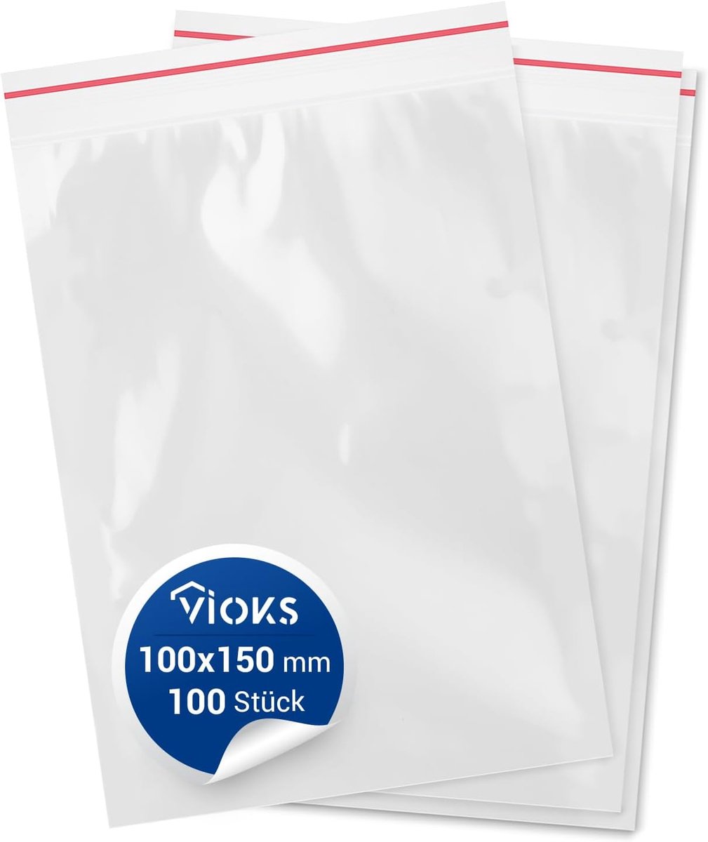 VIOKS Luchtdichte zakjes 100 stuks - Druksluitzakjes 100 stuks 100x150 mm 50 micron (0,05 mm) - ShopVlot