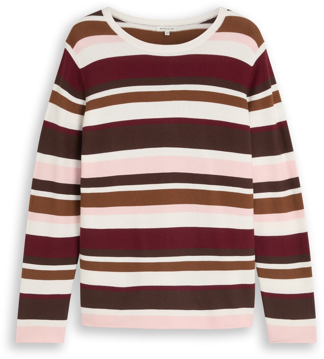 Tom Tailor - Plus Size - katoenen gebreide trui - Maat 48 - camel brown red stripe
