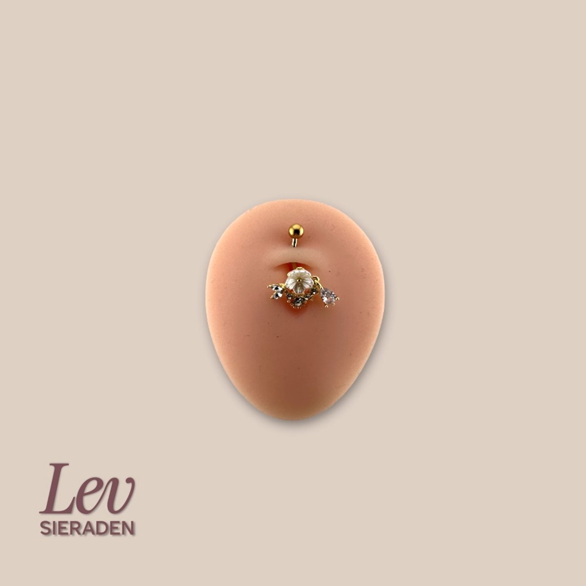 Lev Sieraden - 1.6x10mm Madelief en zirkonia hanger - navel piercing - Goud kleurig - Titanium - extern geschroefd