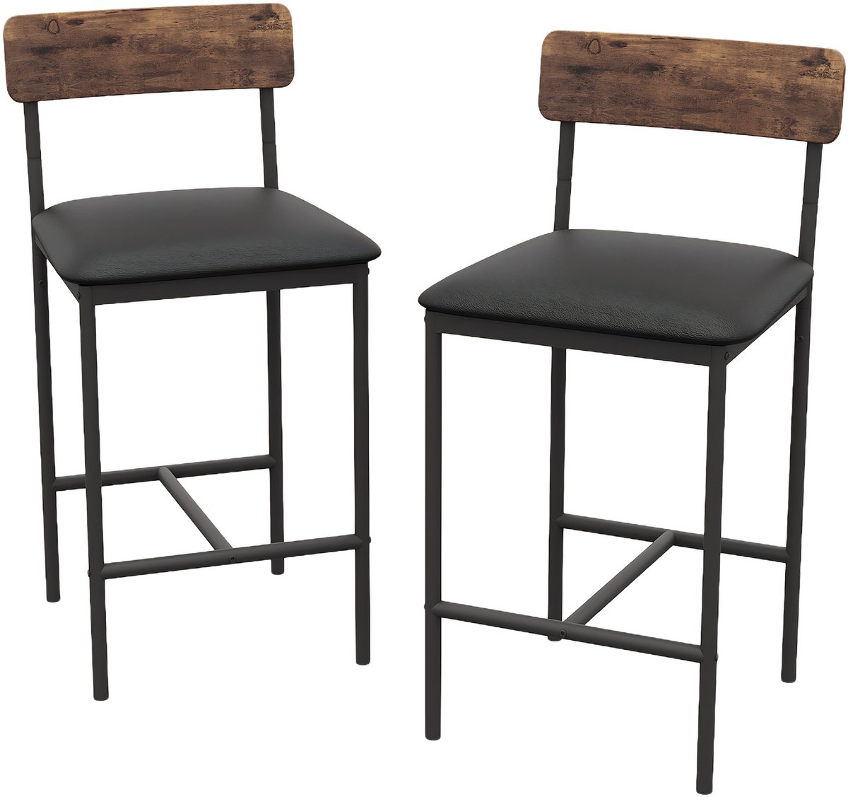 Set van 2 barstoelen, keukenbarstoelen met voetsteun, 64,8 cm hoge gestoffeerde stoelen met rugleuning, 2 barstoelen op aanrichthoogte voor bar en keukeneiland, eenvoudige montage