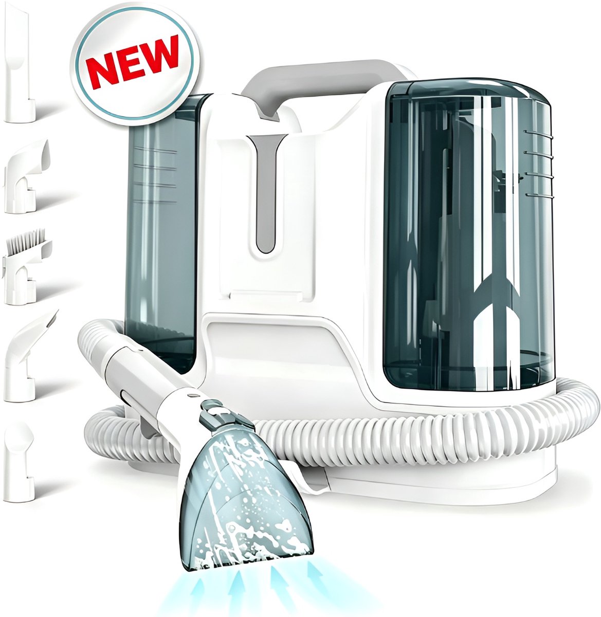 Wasstofzuiger - 450W krachtige motor - Met reinigingsmiddel - Voor tapijten, trappen, sofa, auto en dieren - Zelfreinigend - Met accessoires