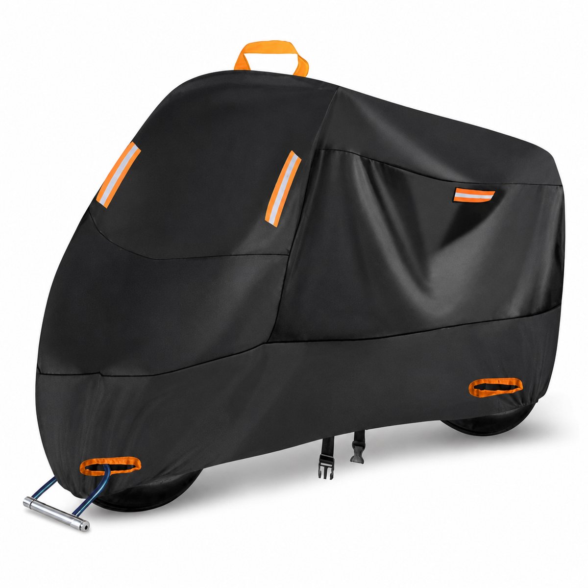 Gloovon® Fietshoes & Scooterhoes - Waterdicht & UV-bestendig - 190T Polyester met Zilvercoating - Slotgaten - Zwart Oranje