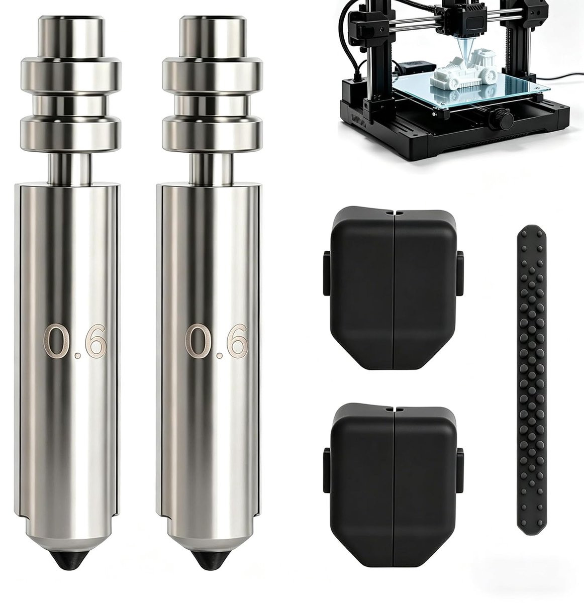 3D Printer Nozzles - 0.6mm Gehard Stalen Nozzle Kit - 2 Stuks - Geschikt voor Anycubic Kobra X Combo - High-Speed 600 mm/s - 1.75mm Filament - met Siliconen Covers