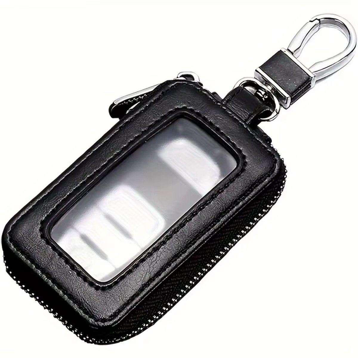 Lederen Autosleutel Hoesje – Universele Autosleutel Beschermhoes voor Smart Key en Afstandsbediening – Sleutelbeschermer met Sleutelhanger Houder - Zwart
