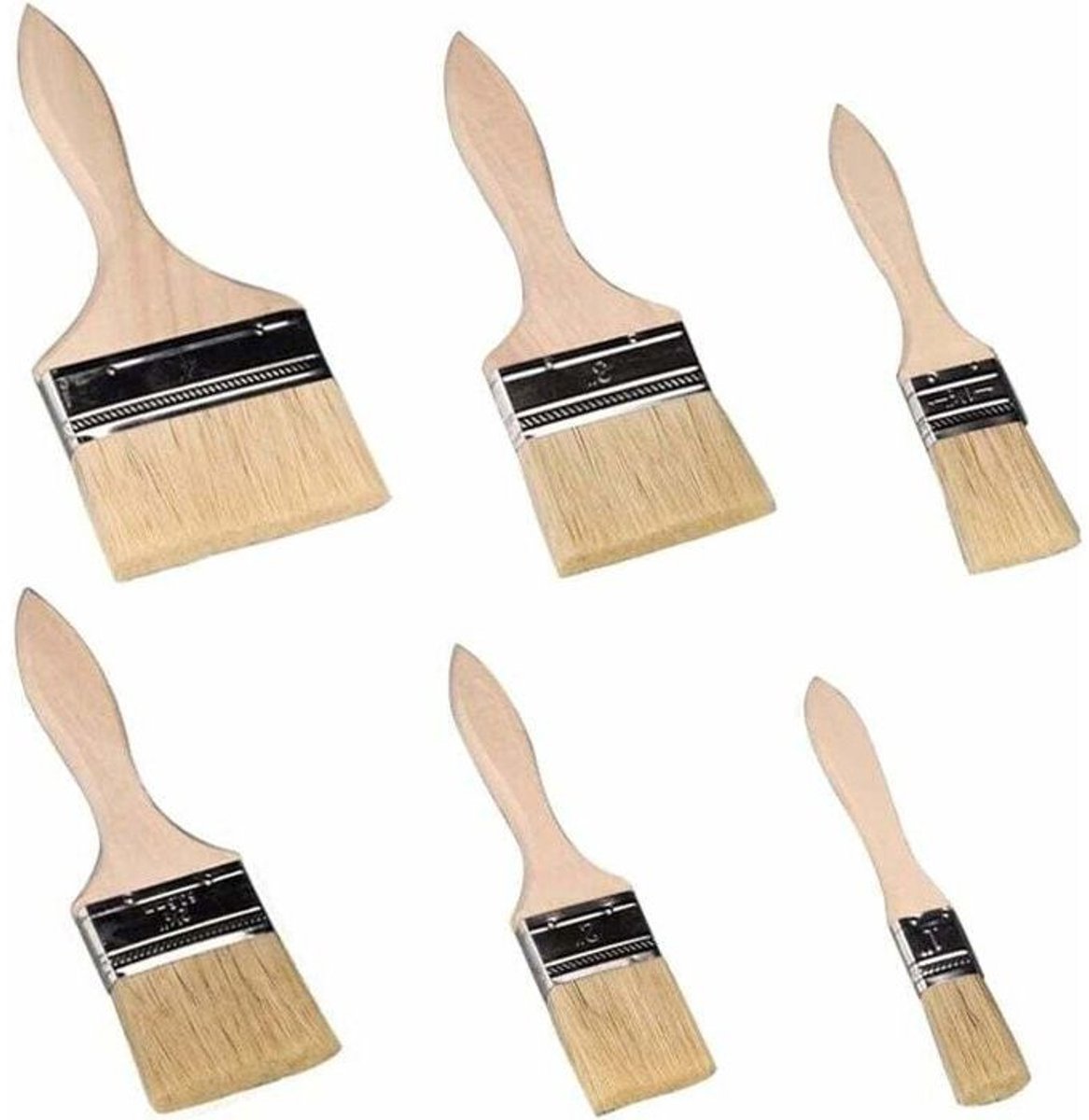 Muurverfkwasten, platte kwasten, 6-delige set, professionele verfkwasten met houten handvat
