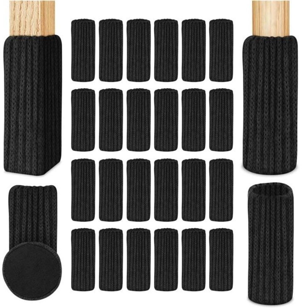 Stoelpootbeschermers (24 stuks) - Vilt meubelhoezen en antislipmatten - Zwart
