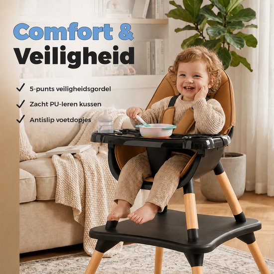 ComfyKidz® 5-in-1 Kinderstoel - Verstelbare Baby- en Peuterstoel - Kinderzetel - Meegroei stoel - Moderne Design Eetstoel voor Kinderen - Geschikt voor 6m+ tot 5 jaar - Beige/Zwart van ComfyKidz® — afbeelding 5