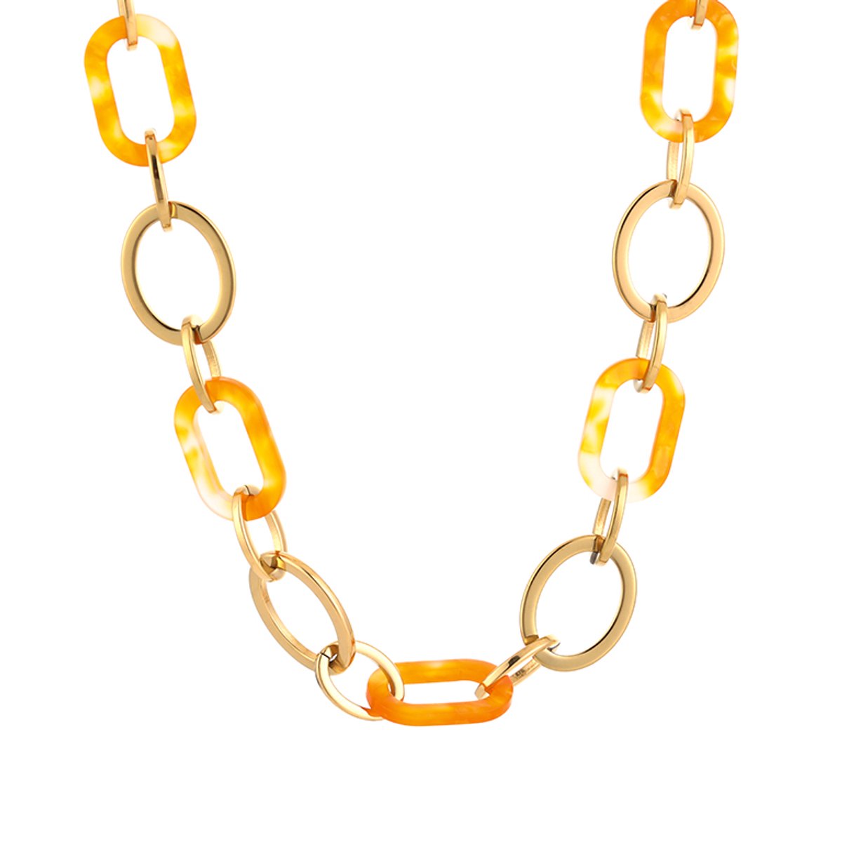 Luxe Schakelketting Stainless Steel - Elegante Ketting met Acryl Schakels - Chique Dames Sieraad - Oranje