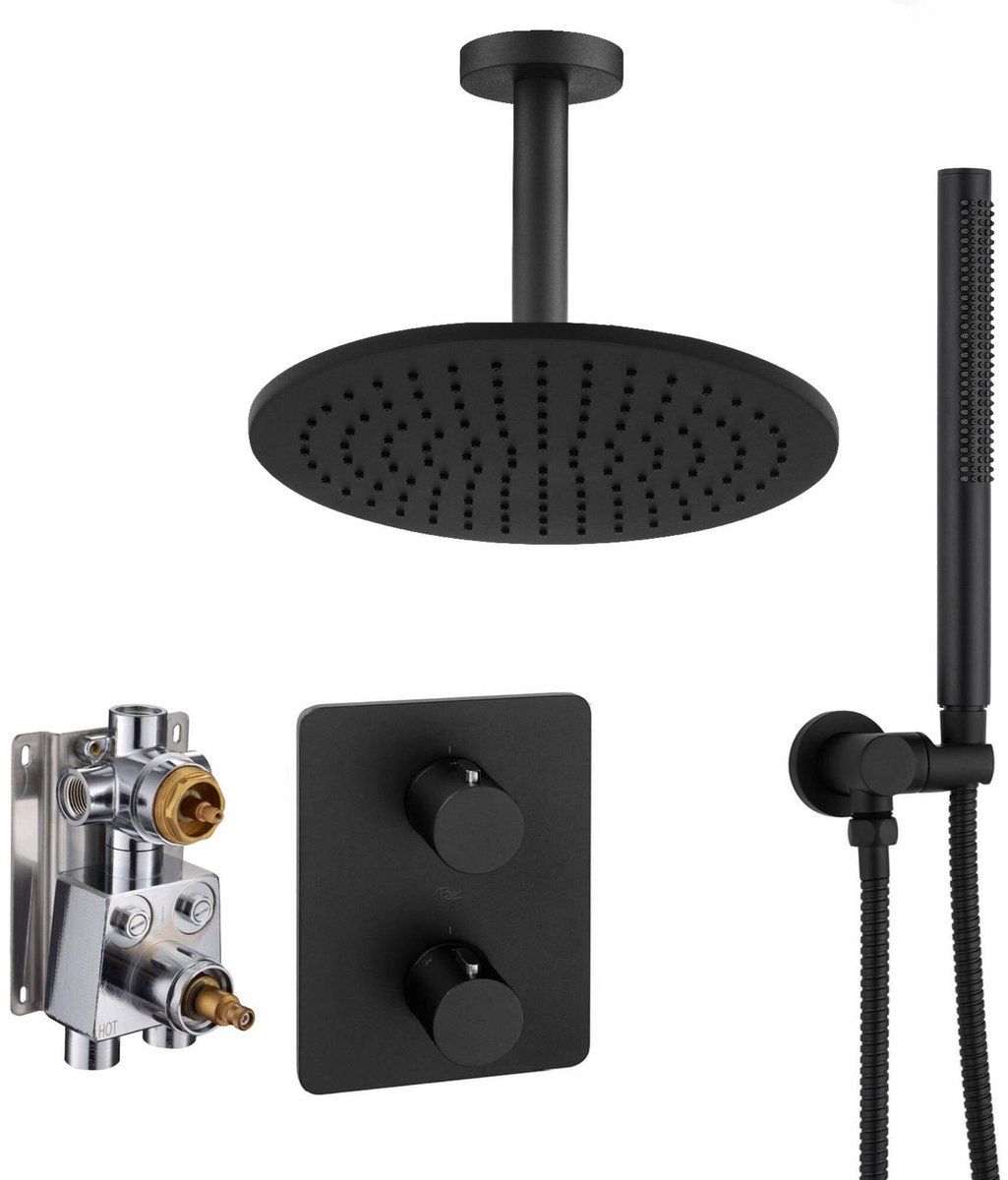 Ben Lavion 250 inbouw regendoucheset met plafondaansluiting Ø25cm mat zwart