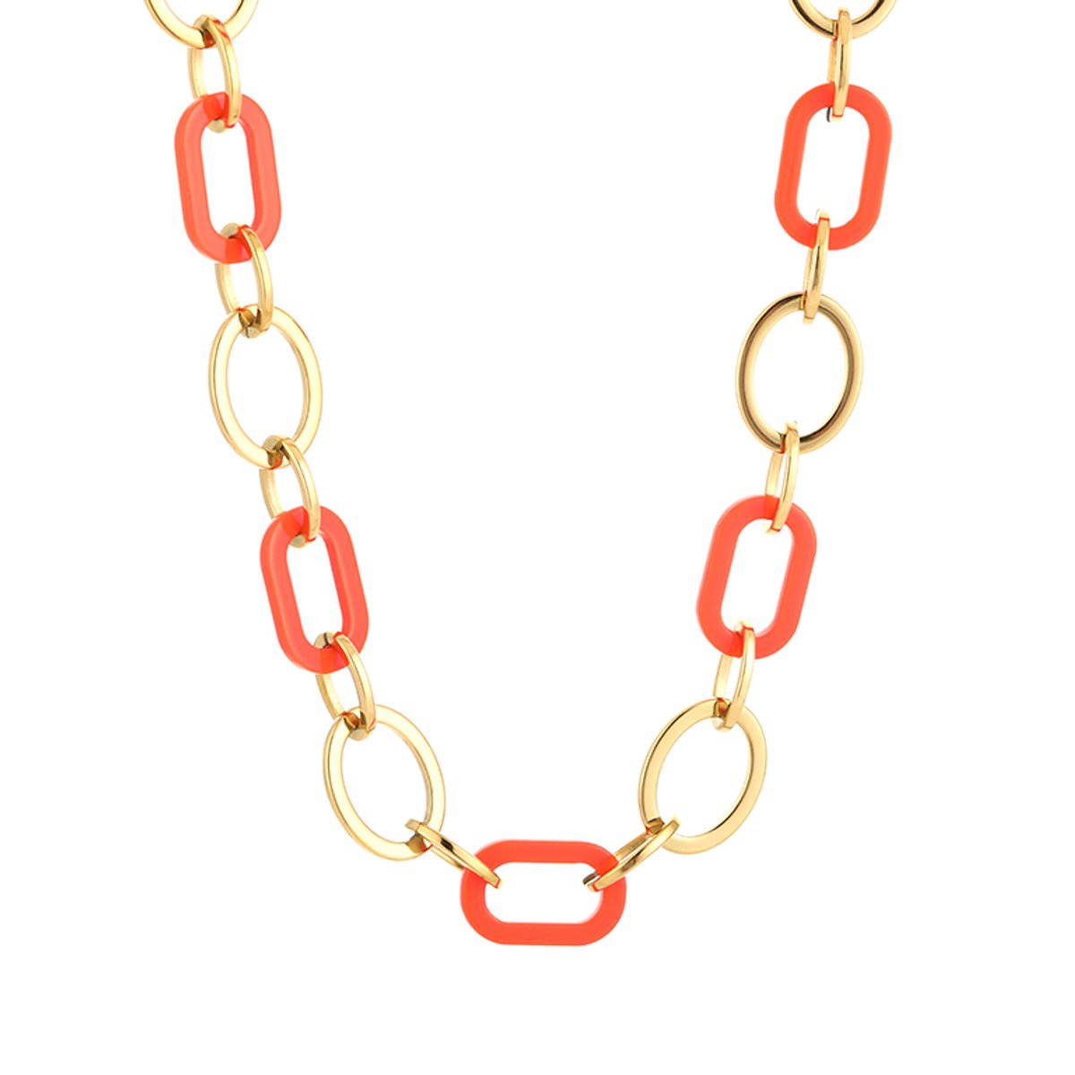 Luxe Schakelketting Stainless Steel - Elegante Ketting met Acryl Schakels - Chique Dames Sieraad - Rood