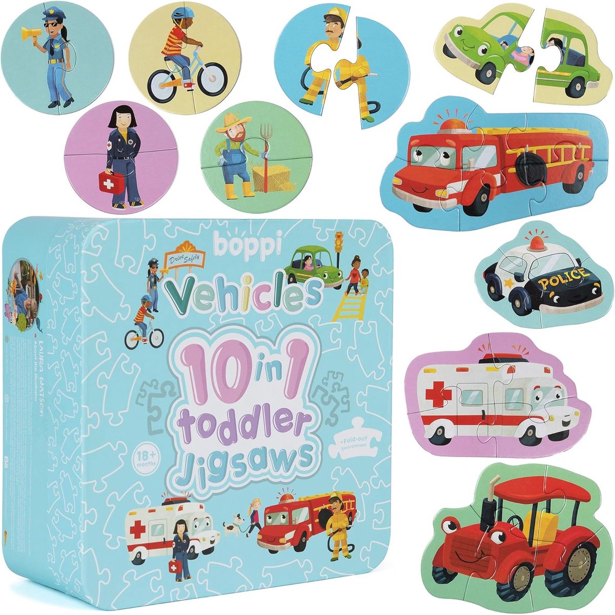SnelShoppen - 10-in-1 Puzzels voor Peuters, Voertuigen Puzzels, Ontwikkelingsspeelgoed, Kartonnen Puzzels, 2-6 Stukken, Educatief voor Kinderen