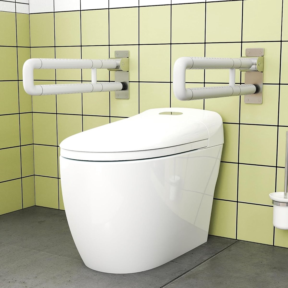 Handgreep voor Toilet, 60 cm, Wandbevestiging voor Senioren, Gehandicapten en Zwangere Vrouwen, Wit, Ergonomisch en Veiligheidsontwerp