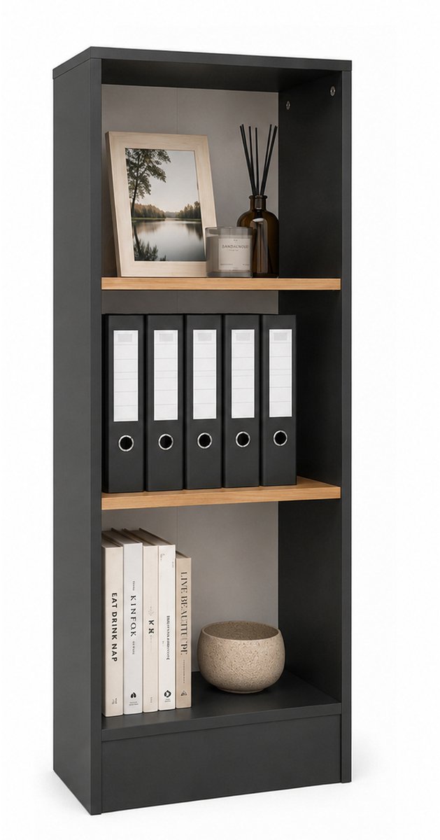 VCM Bücherregal für Aktenordner, Büroregal mit 3 Fächern, H. 114 x B. 52 x 30 cm, Standregal für Büro und Homeoffice - Dilos