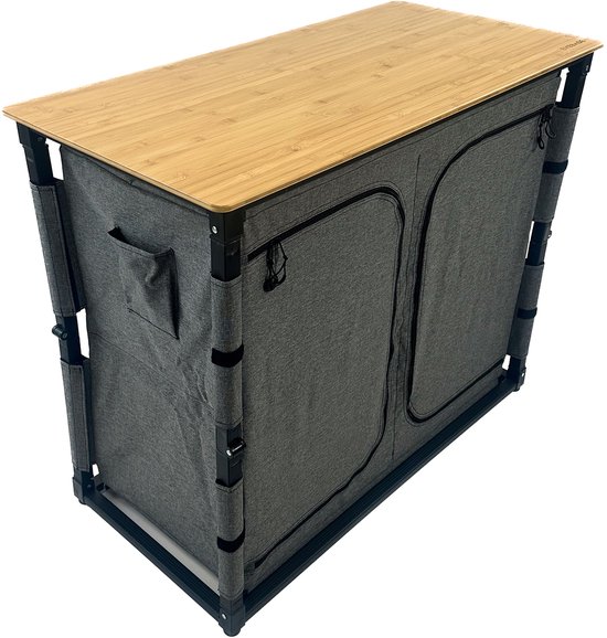 EveBase Flex 100 - Campingkast - Inklapbare Opbergkast met Bovenblad - Bamboe - Grijs/Zwart — afbeelding 5