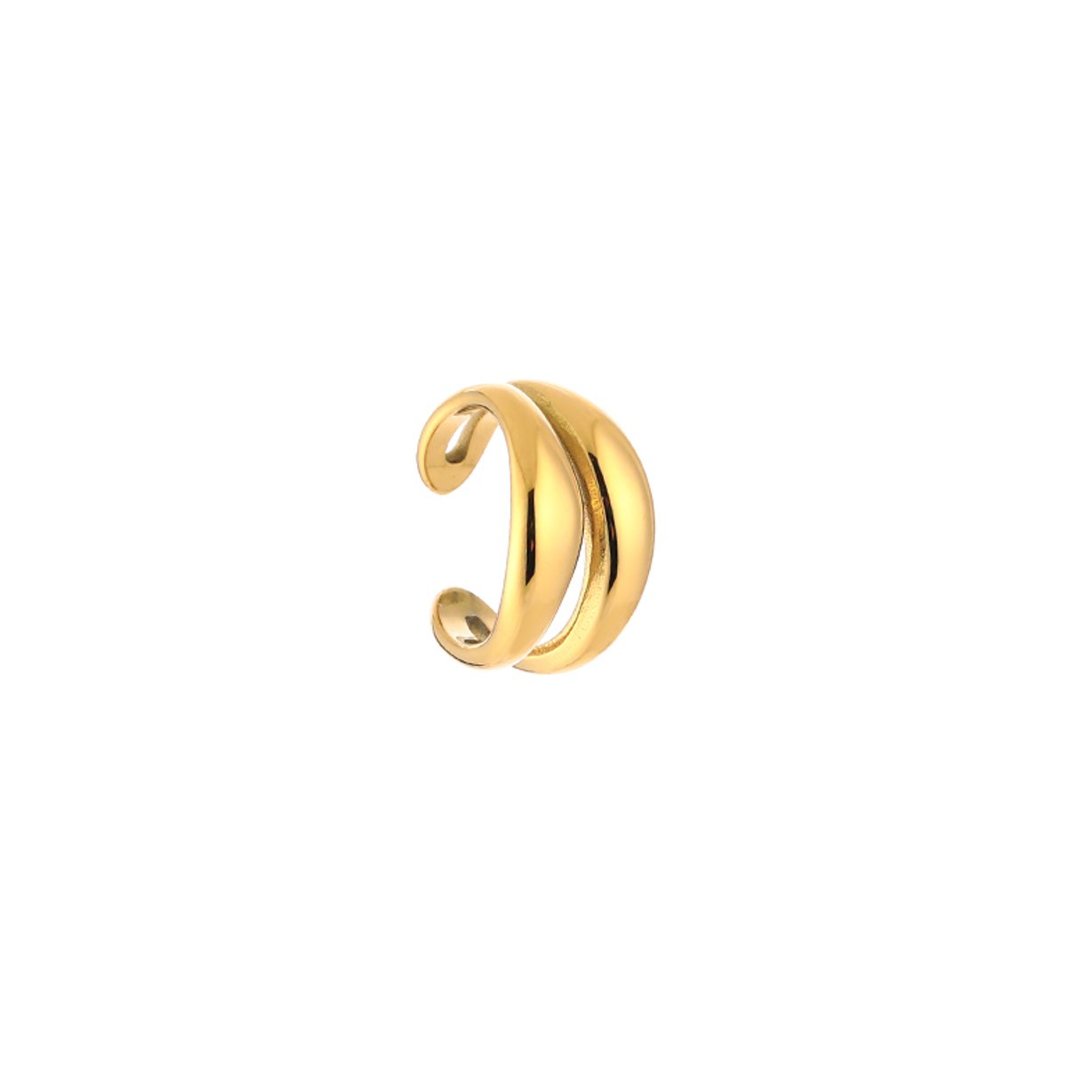 Stainless Steel Double Band Chunky Ear Cuff – Luxe Dubbele Chunky Earcuff – RVS - Goud