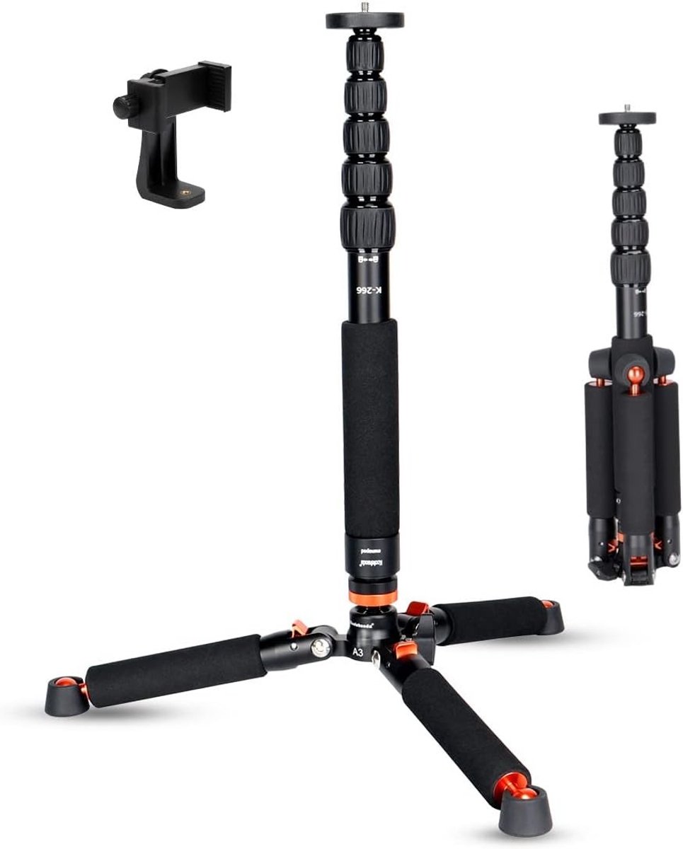 Aluminium monopod voor camera met metalen tripod basis, 6 secties 42-177cm, verstelbare diameter, tot 10kg draagvermogen - Zwart