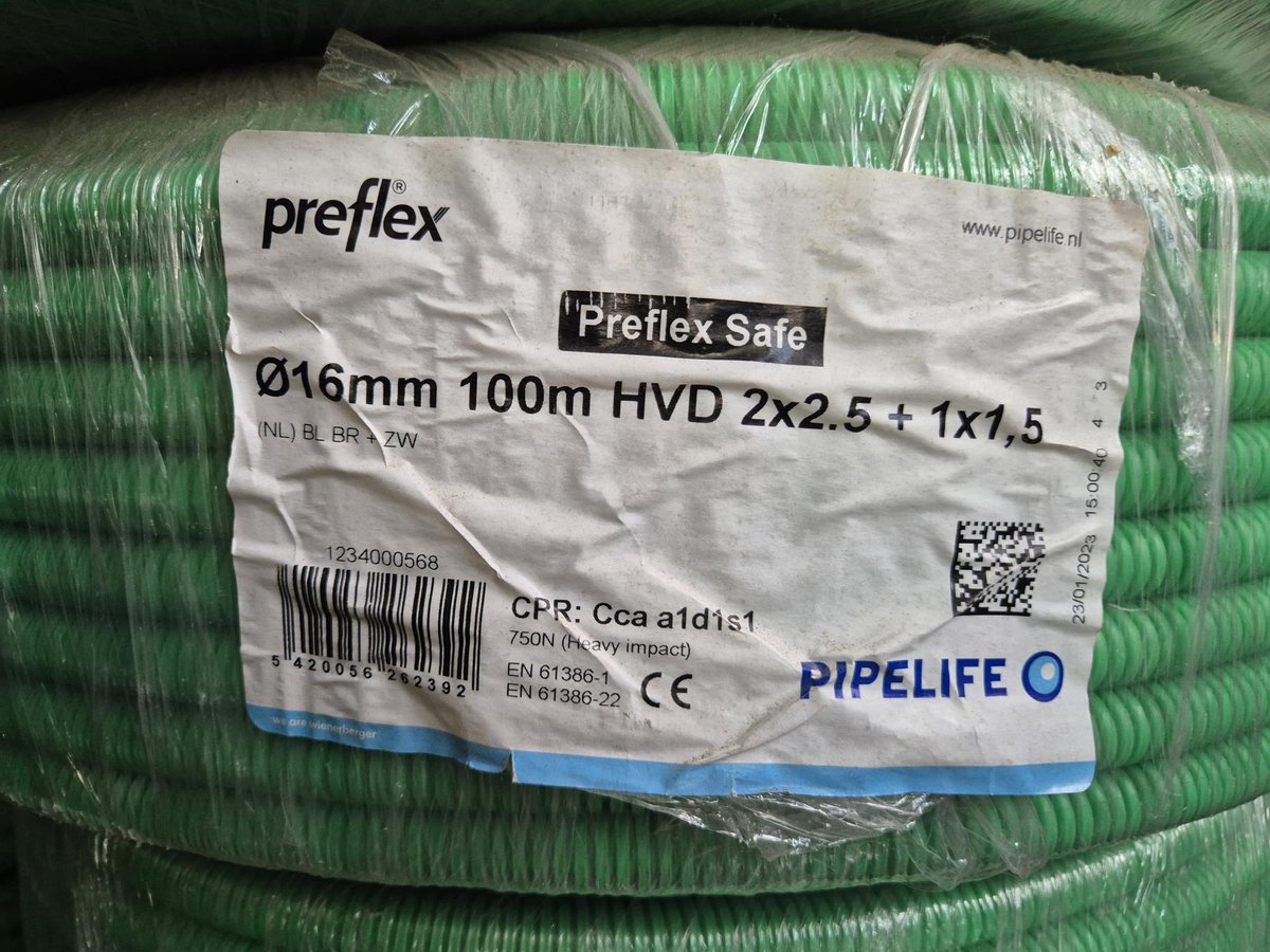 Pipelife Preflex - flexibele buis 16mm - HVD draad - 2x2,5mm² + 1x1,5mm² - 1234000568
