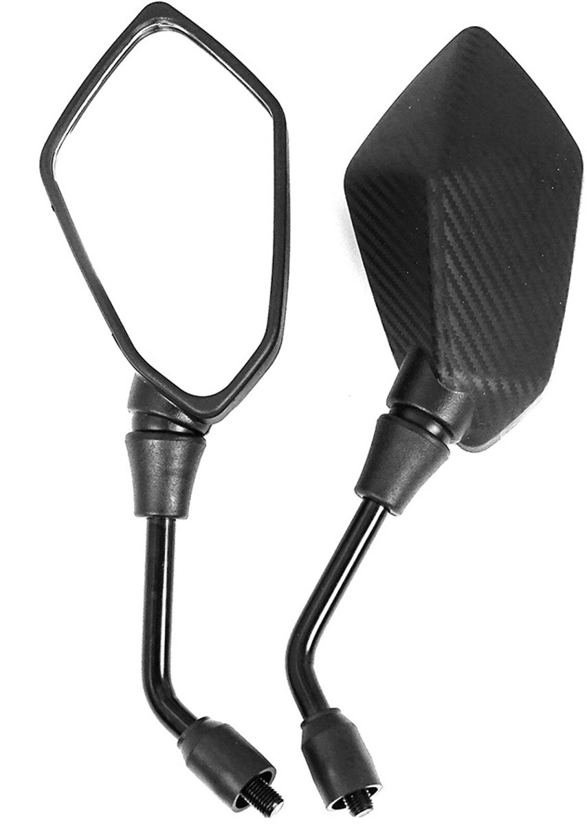 RAMBUX® Scooterspiegels & Motorspiegels Set - Carbon Look - Links & Rechts - M10 (10mm) Schroefdraad - 360° Verstelbaar - Voor Scooter, Motor, Brommer & Fatbike