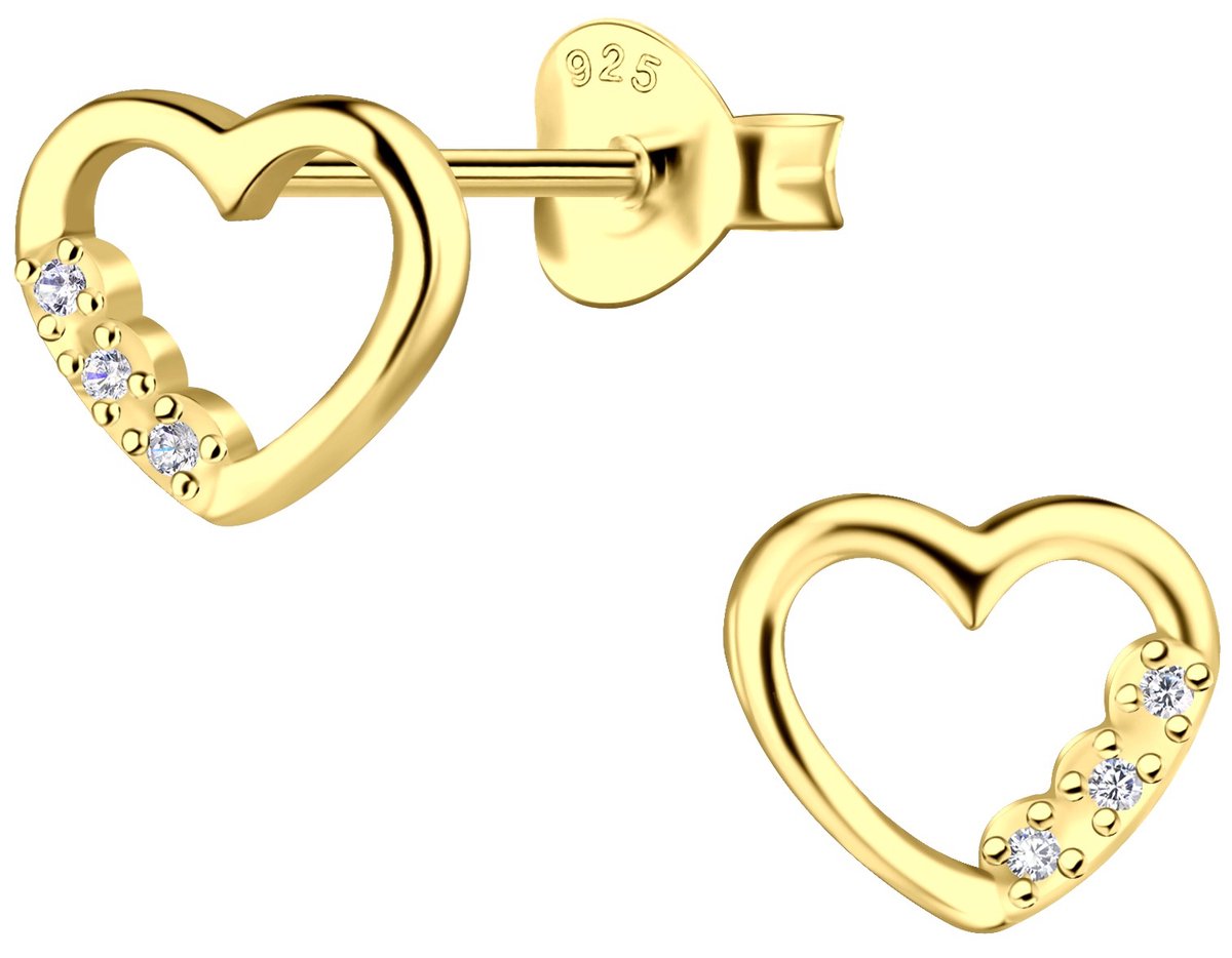 Joy|S - Zilveren hartje oorbellen - 7 x 6 mm - massief - zirkonia - sterling zilver 925 - goldplated - hartjes oorknoppen
