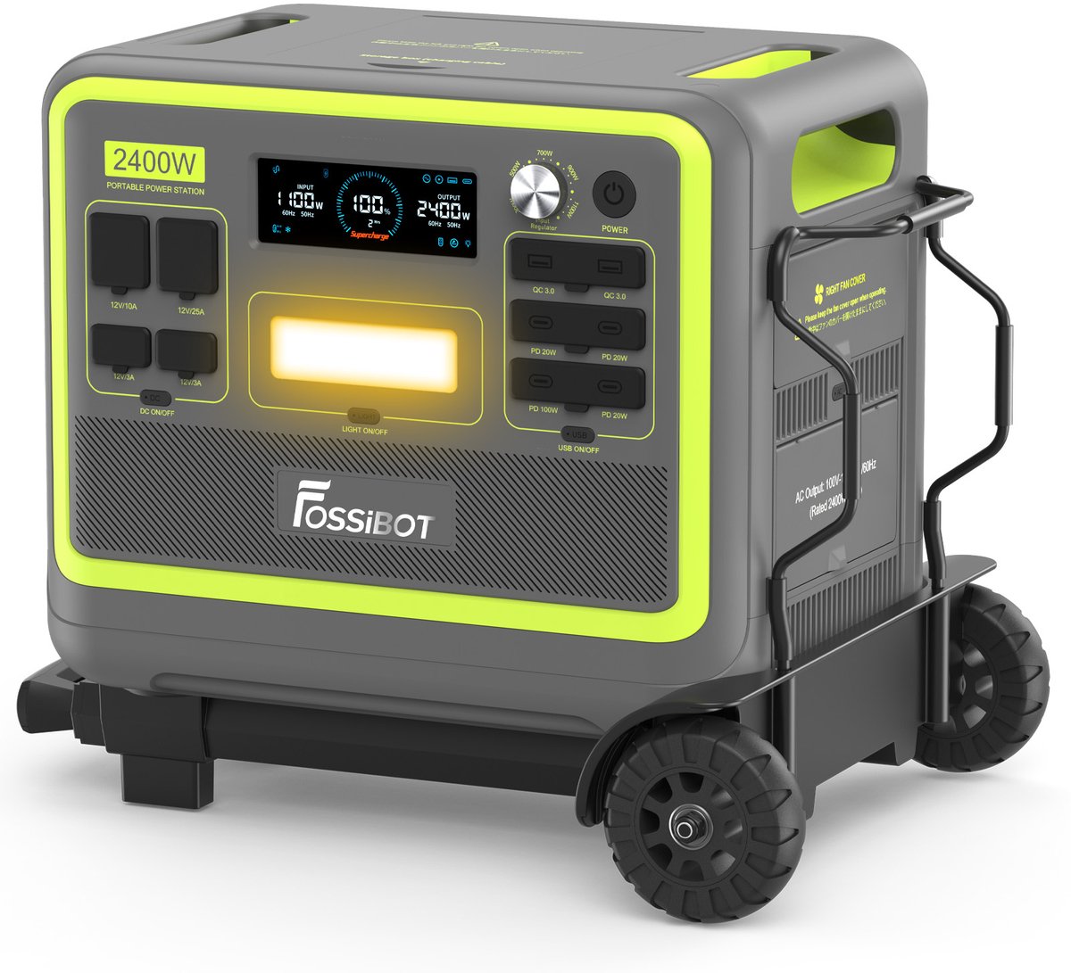 FOSSiBOT F2400 Draagbare Powerstation 2048Wh 2400W LiFePO4, incl. opvouwbaar transportkarretje | Noodstroom UPS <10ms Thuis Camping Camper