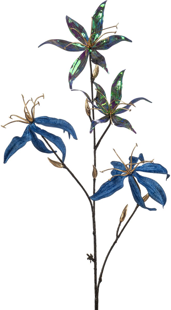 Emerald Kunstbloem Gloriosa glamour 78cm blauw - Kunstplant voor binnen