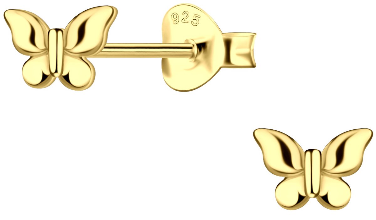 Joy|S - Zilveren vlinder oorbellen - egaal - 6 x 5 mm - massief - sterling zilver 925 - goldplated - vlindertjes oorknopjes