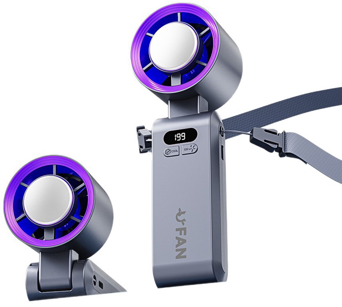 NAXSIR Draagbare handventilator met halfgeleiderkoeling,3-in-1 mini ventilator,199 traploze windsnelheden,3600mAh accu