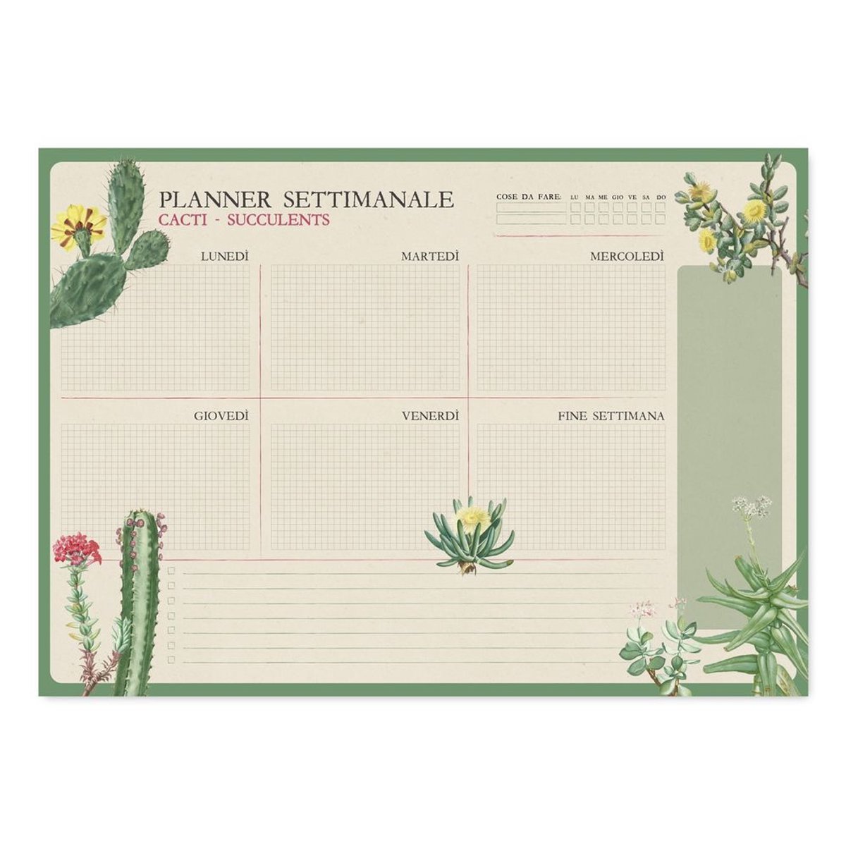 Grupo Erik - Botanical Cacti A3 Weekly In Italian Planner - Multicolours