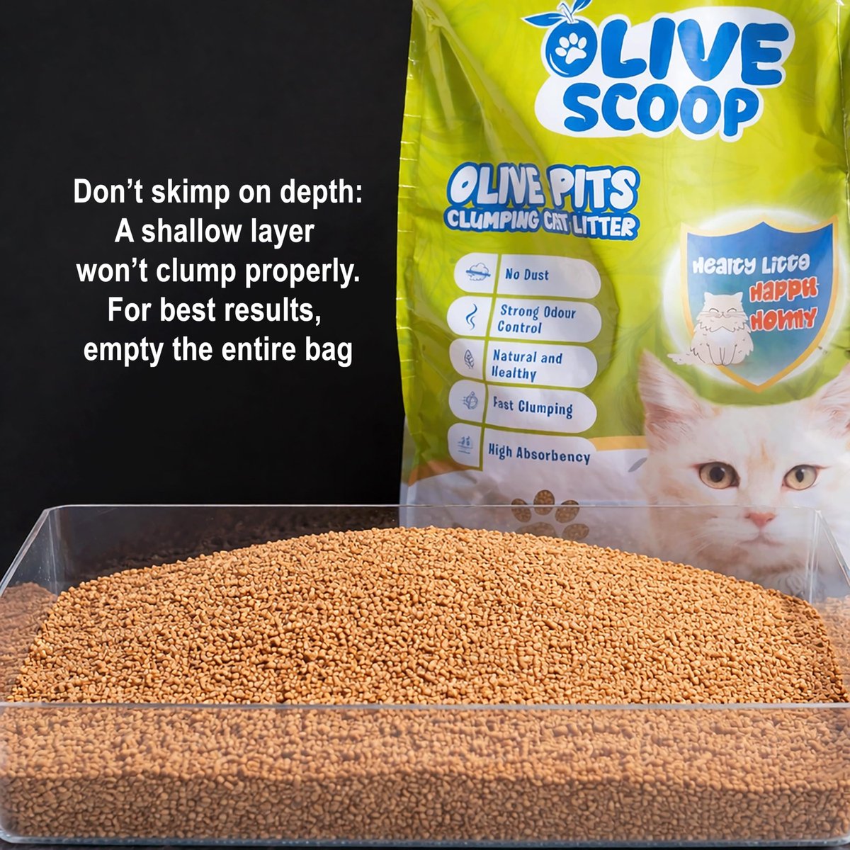 SnelShoppen - OLIVE SCOOP Natuurlijke Kattengrit, Klonterige Kattenbakvulling, 100% Olijfkuilen, Stofvrij, 8L (6 kg) - Ideaal voor Huiskatten en Katte
