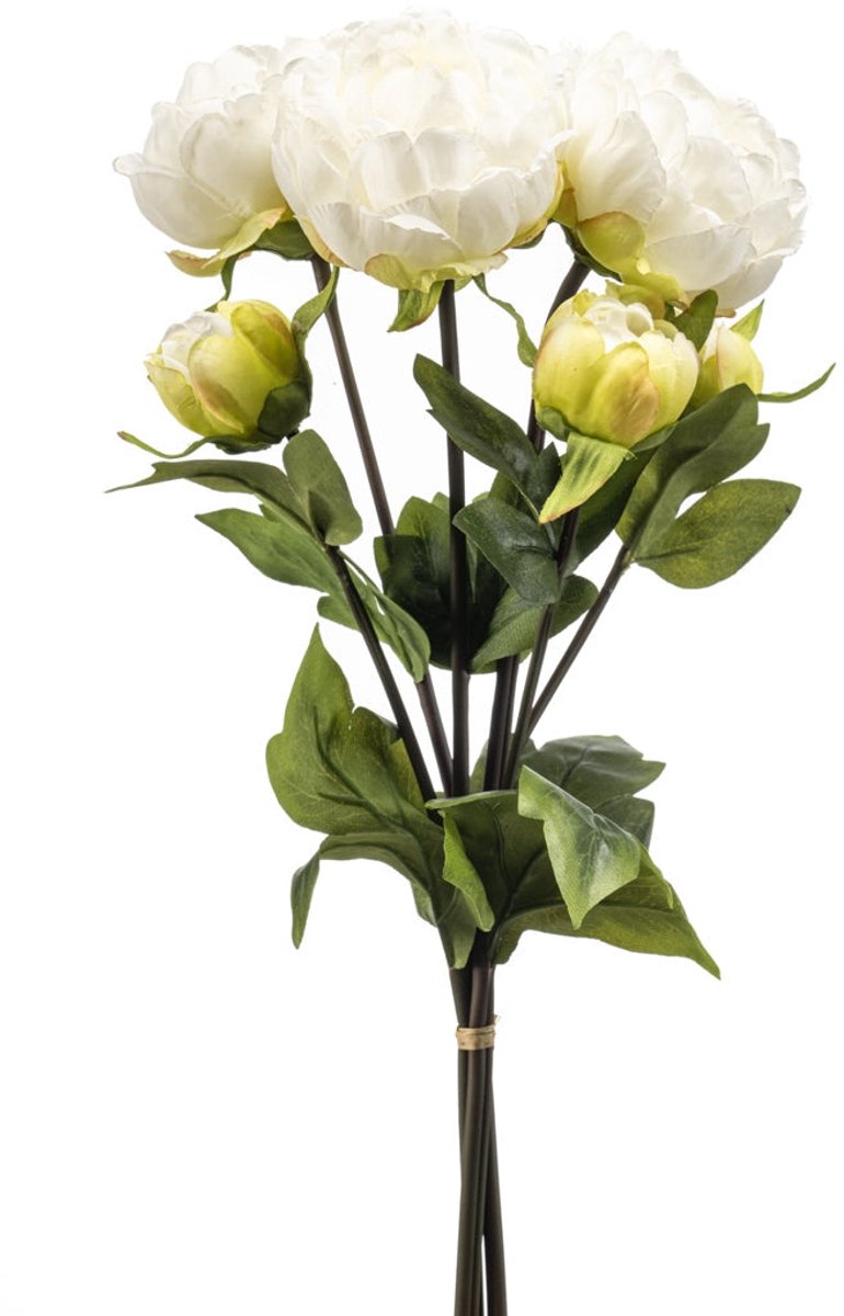 Emerald - Kunstbloem Pioenroos Bundel 50cm créme - Kunstplant voor binnen