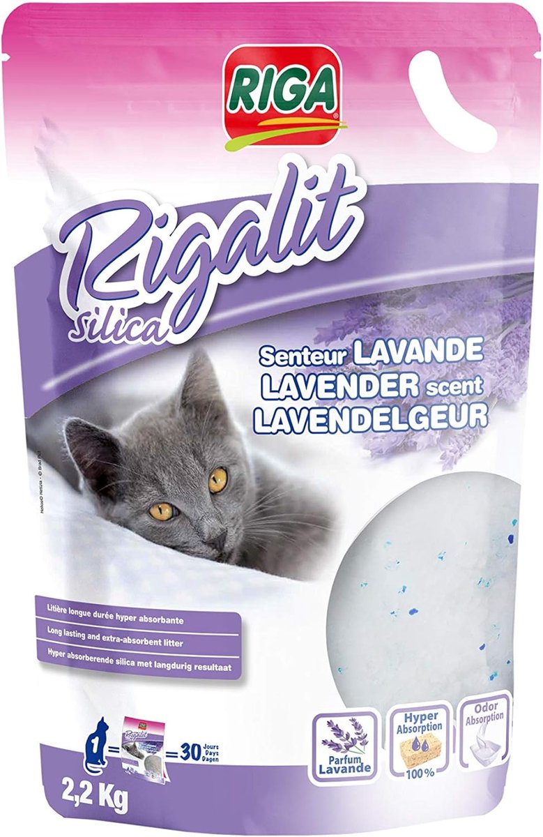 SnelShoppen - Riga Rigalit Lavendel Kattenbakvulling - Silicagel - Natuurlijk Absorberend - Geur Neutraliserend - 2,2 kg - Langdurige Geur - Geschikt