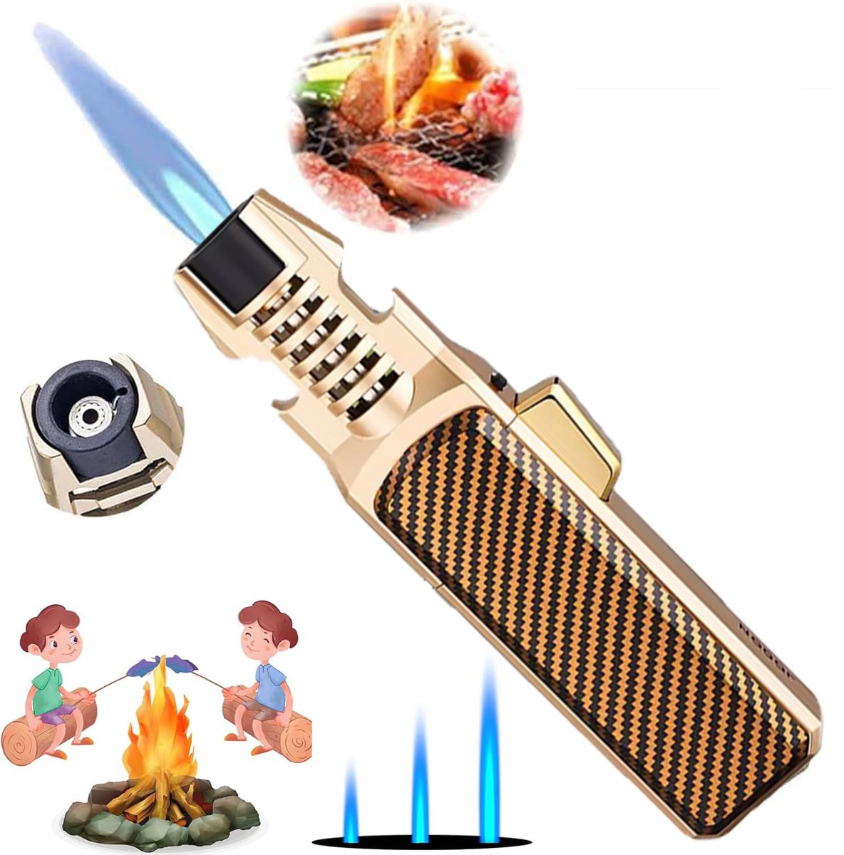 Aansteker Met 3 Warmtestanden Instelbare Vlam En Windbestendige Boog - 1300°C Navulbaar Butaan Piëzo-Ontsteking Slank Ontwerp - Perfect Cadeau Voor Mannen