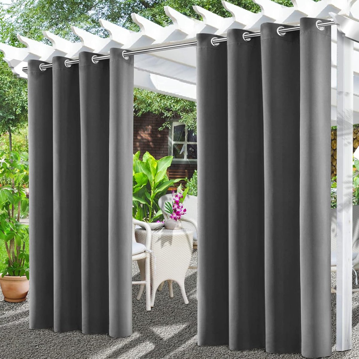 SnelShoppen - Waterdicht Pergola Buitengordijn 132x215 cm - Zonwering voor Balkon, Terras, Veranda, Paviljoen, Grijs, Ideaal voor Tuin en Buitenleven