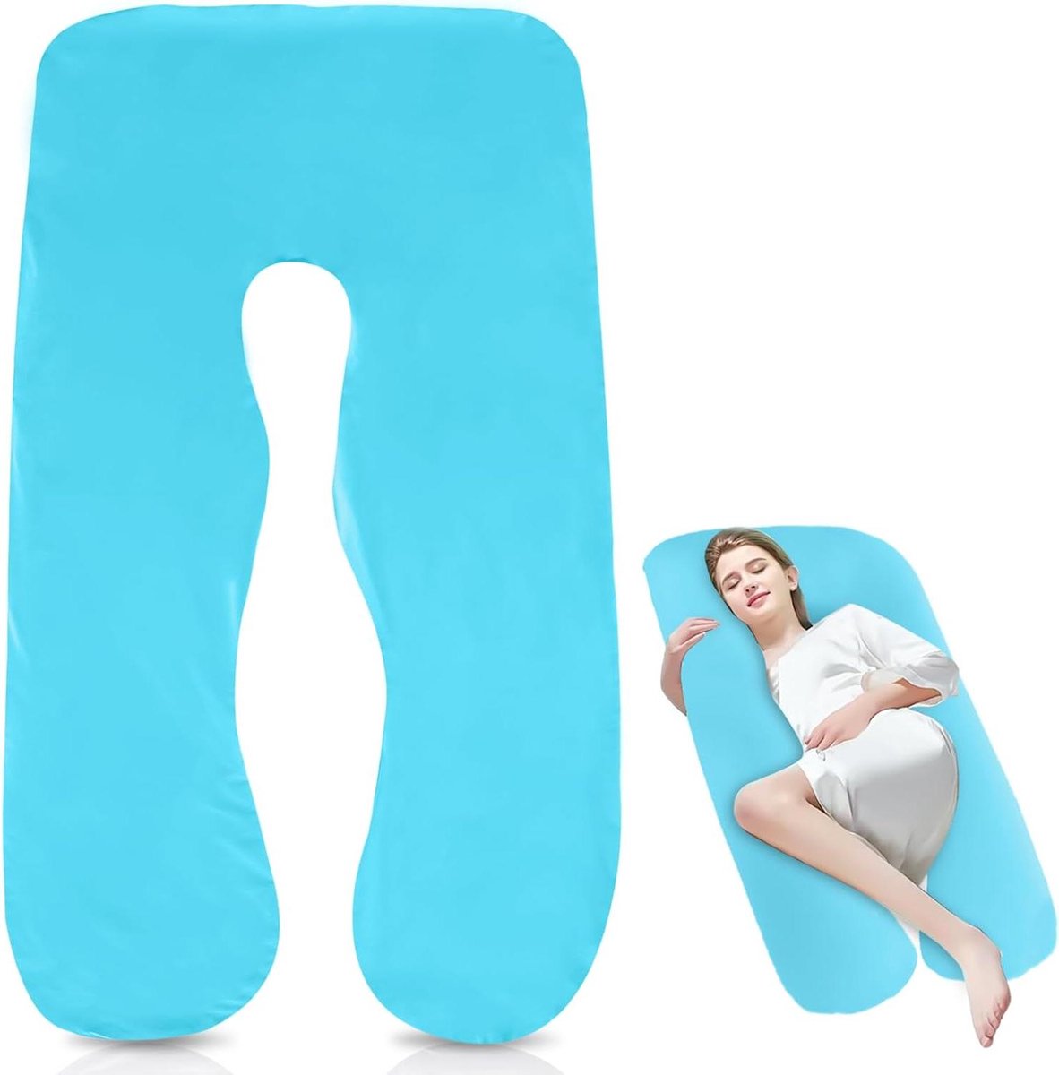 Zwangerschapskussenhoes - J-vormig kussen - Comfortabel slapen - Machinewasbaar katoen - 150 x 80 cm - Zeeblauw