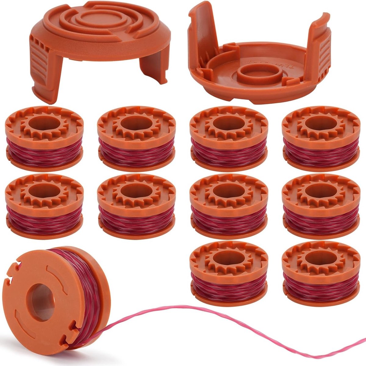 Trimmer spoelen set (8 reserve spoelen + 2 doppen) voor 20V grastrimmer, 1.65 mm dikte, 3 m lengte, ideaal voor tuinonderhoud en precisiewerk