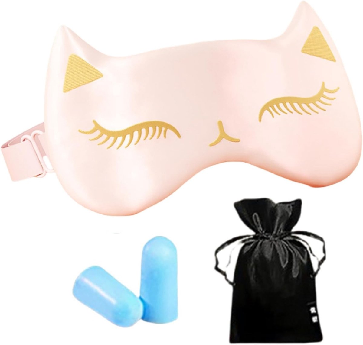 Zacht kattenvorm slaapmasker en ijsmasker voor dames, ideaal voor yoga, reizen en ontspanning (roze)