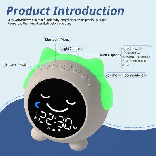 Kinderwekker Slaaptrainer - Nachtlamp Klok - Kind Slaap Leren - Visuele Slaap Begeleiding - 10 Licht Modes - Wit — afbeelding 5