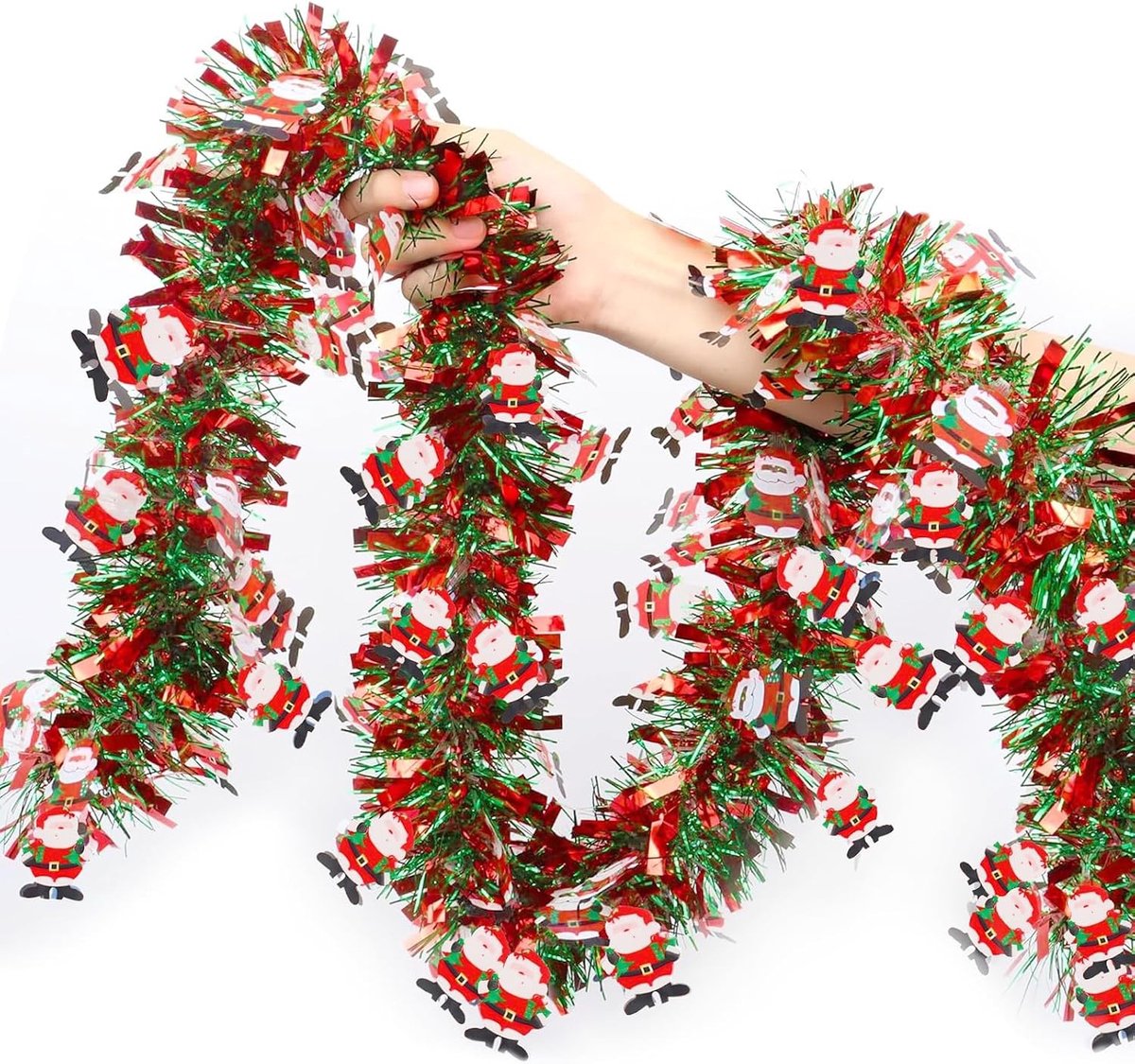 Kerstslinger - Kerstdecoratie - Feestelijke Versiering - Met Kerstman motief - 2 meter - Rood en groen