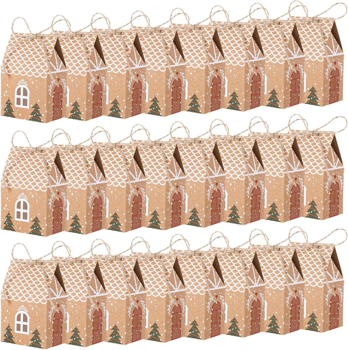 Kerstgeschenkdozen set van 24, kraftpapier snoepdozen met henneptouwen voor feestelijke decoraties en cadeaus