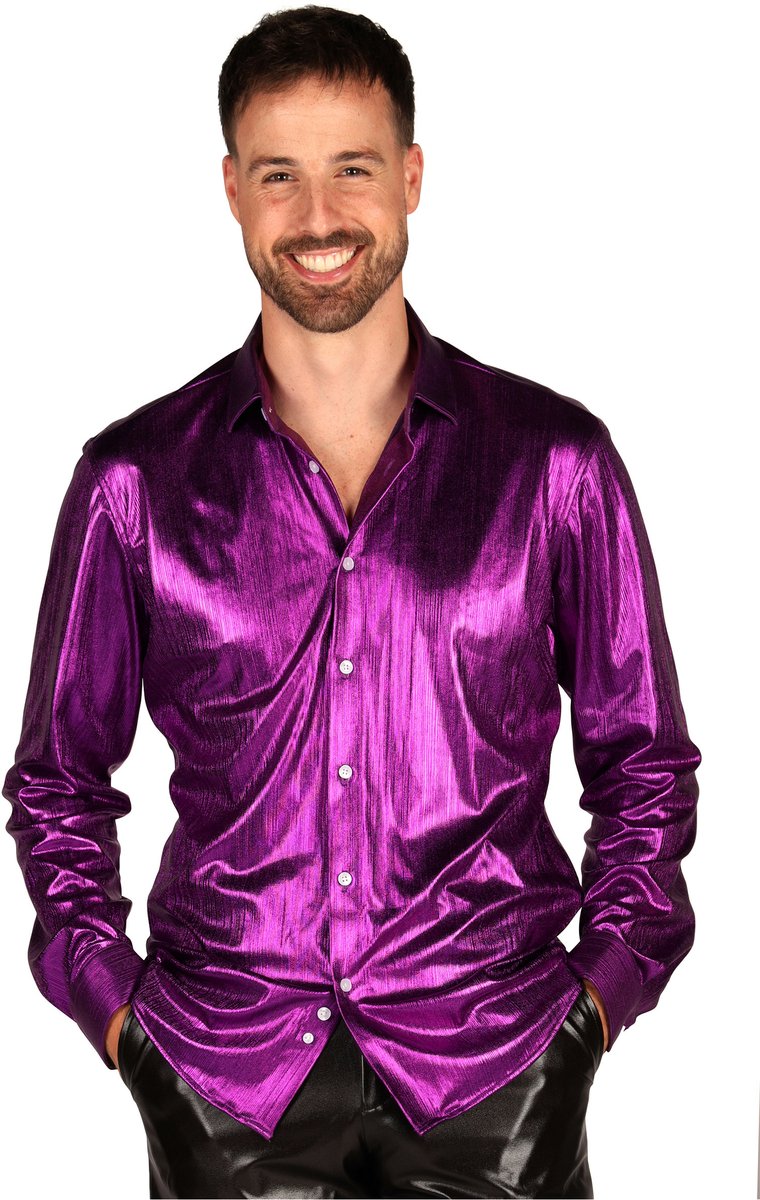 Blouse Paars - Shining Star - Jaren 80 en 90 Disco - Heren