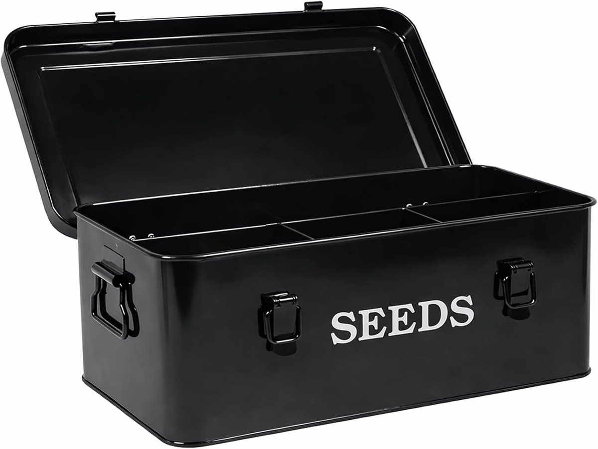 Milieuvriendelijke metalen zaaddoos met deksel voor tuin, vintage opbergdoos voor zaadjes, praktisch en decoratief, 33 x 18 x 13 cm, perfect tuincadeau en opslagoplossing